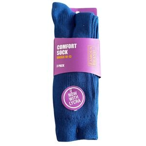 Famous Brand Comfort Socks‎ 3 Pack Blue Unisex 10-13 Ribbed Crew 77Cotton Blend